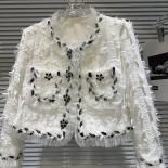 High Street Newest Fashion 2023 Designer Jacket Women's Black White Woven Tassel Short  Jacket