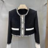 High Street 2023 Newest Designer Jacket Women's Round Neck Long Sleeved Single Breasted  Color Block  Woolen Short Jacke