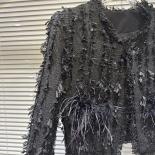 High Street Newest 2023 Fashion Designer Jacket Women's Spliced Ostrich Hair Long Sleeved Tweed Short Jacket