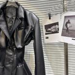 High Street New Fashion 2023 Designer Jacket Women's Slim Fitting  Patchwork Faux Leather Blazer