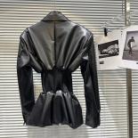 High Street New Fashion 2023 Designer Jacket Women's Slim Fitting  Patchwork Faux Leather Blazer