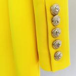 Newest 2023 Designer Long Blazer Women's Lion Buttons Double Breasted Satin Shawl Collar Blazer Dress Fluorescent Yellow