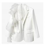High Street 2023 Classic Baroque Designer Jacket Women's Single Row Two Button Stitching Mesh Ruffle Edge Blazer