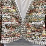 High Street più recente 2023 autunno inverno designer moda donna colorata nappa intrecciata tweed giacca corta borchiata di perl