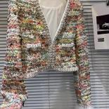 High Street più recente 2023 autunno inverno designer moda donna colorata nappa intrecciata tweed giacca corta borchiata di perl