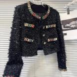 High Street Newest 2023 Fall Winter Designer Fashion Women Colorful Diamond Studded Beaded Rough Tweed  Jacket