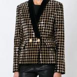 Velvet Shawl Collar Pad Jacket  Women's Gold Blazers Jackets  Diamond Blazer  High  