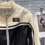 High Street Newest 2023 Fall Winter Designer Fashion Women' Color Blocked Zipper Pu Leather Jacket