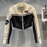 High Street Newest 2023 Fall Winter Designer Fashion Women' Color Blocked Zipper Pu Leather Jacket