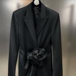High Street Newest 2023 Fashion Designer Jacket Women's Stereoscopic Flowers Appliques Decorative Long Blazer