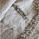 High Street Newest 2023 Fall Winter Designer Fashion Women Feather Splicing Studded Diamond Tweed Short Jacket