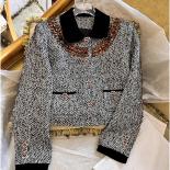 High Street Newest 2023 Fall Winter Designer Fashion Women Studded Diamond Tweed Short Jacket