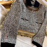 High Street Newest 2023 Fall Winter Designer Fashion Women Studded Diamond Tweed Short Jacket