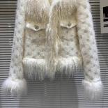 High Street Newest 2023 Fashion Designer Jacket Women's Lamb Fur Collar Sequin Beaded Sequin Down Inner Jacket