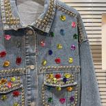 High Street Newest 2023 Designer Fashion Women's Colorful Gemstone Studded Design Loose Denim Jacket