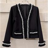 High Street 2023 Newest Designer Stylish Jacket Women's Fashion V Neck Long Sleeves Pearls Beaded Jacket