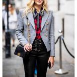 High Street Newest 2023 Designer Jacket Star Style Women's Classic Lion Buttons Double Breasted Slim Fitting Blazer Pale
