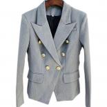 High Street Newest 2023 Designer Jacket Star Style Women's Classic Lion Buttons Double Breasted Slim Fitting Blazer Pale