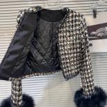 High Street New Fashion 2023 Designer Women's Fox Fur Cuffs Sequin Tweed Short Jacket