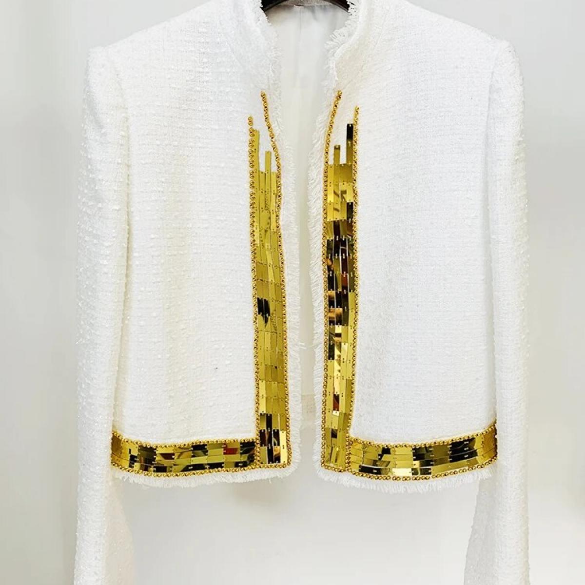 High Street Newest 2023 Fashion Designer Jacket Women's Stunning Metallic Handwork Beaded Tweed Jacket  Jackets