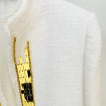 High Street Newest 2023 Fashion Designer Jacket Women's Stunning Metallic Handwork Beaded Tweed Jacket  Jackets