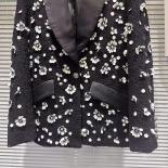 High Street New 2023 Fashion Designer Jacket Women's Sequin Flower Tweed Shoulder Pad Blazer
