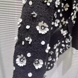 High Street New 2023 Fashion Designer Jacket Women's Sequin Flower Tweed Shoulder Pad Blazer