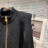 High Street Newest 2022 Designer Jacket Women's Extra Shoulder Pad Jacquard Zip Knitted Jacket  Jackets