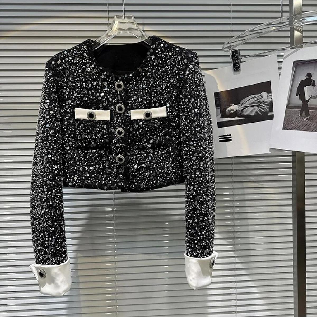 High Street Newest 2023 Fashion Designer Jacket Women's Sequin Studded Tweed Jacket
