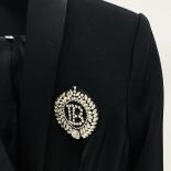 High Street Newest 2023 Designer Fashion Women's Metal Button Rhinestone Diamonds Beading Badge Shawl Collar Long Blazer