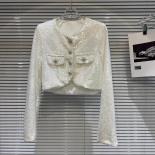 High Street Newest 2023 Fall Winter Designer Fashion Women Diamond Buckle Beaded Sequin Short Jacket