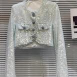 High Street Newest 2023 Fall Winter Designer Fashion Women Diamond Buckle Beaded Sequin Short Jacket