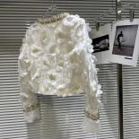 High Street Newest 2023 Fall Winter Fashion Designer Jacket Women's Beaded Mesh Flower Short Jacket