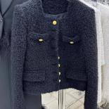 High Street New Fashion 2023 Designer Women's Round Neck Golden Buckle Wool Tweed Jacket