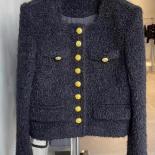 High Street New Fashion 2023 Designer Women's Round Neck Golden Buckle Wool Tweed Jacket