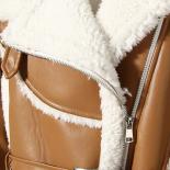 High Street Newest 2023 Winter Designer Jacket Women's Zippers Patchwork Synthetic Leather Fur Jacket Overcoat