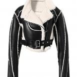 High Street Newest 2023 Winter Designer Jacket Women's Zippers Patchwork Synthetic Leather Fur Jacket Overcoat
