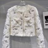 High Street Newest 2023 Fall Winter Designer Fashion Women Ostrich Fur Cuffs Sequin Plush Short Jacket