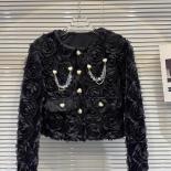 High Street Newest 2023 Fashion Designer Jacket Women's Heart Buckle Chain Three Dimensional Flower Short Jacket