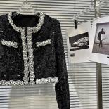 High Street Newest 2023 Fashion Designer Jacket Women's Ostrich Hair Cuff Water  Rhinestone Diamonds Beaded  Short Jacke