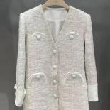 High Street Newest 2023 Designer Jacket Women's Loose Style Vneck Single Breasted Sequin Long Blazer  Blazers