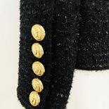 High Street Newest Fashion 2022 Designer Jacket Women's Slim Fitting Lion Buttons Contrast Color Fringed Tweed Blazer  B