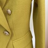 High Street Newest 2022 Classic Designer Jacket Women's Lion Buttons Double Breasted Slim Fit Textured Blazer Color Must