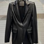 High Street Newest 2023 Stylish Designer Jacket Women's Faux Soft Leather Single Button Blazer Outer Wear
