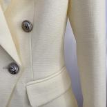 High Street Newest 2023 Classic Designer Blazer Women's Lion Buttons Double Breasted Slim Fit Textured Blazer Pastel Yel