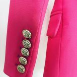 High Street New Fashion 2023 Designer Jacket Women's Double Breasted Lion Buttons Belted Shawl Collar Blazer Hot Pink