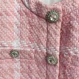 High Street Newest 2022 Designer Short Coat Women's Sweet Diamonds Buttons Wool Blends Woven Colors Plaid Tweed Short Ja