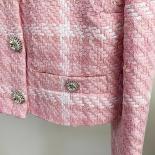 High Street Newest 2022 Designer Short Coat Women's Sweet Diamonds Buttons Wool Blends Woven Colors Plaid Tweed Short Ja