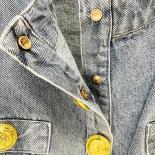 High Street New Fashion 2023 Designer Stylish Jacket Women's Gold Button Denim Short Jacket