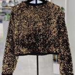 High Street Newest 2023 Fashion Designer Jacket Women's Sequin Long Sleeve Short Jacket